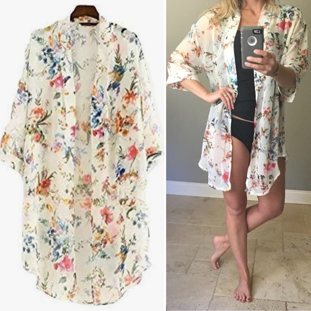 Floral Sheer Kimono Cover-Up